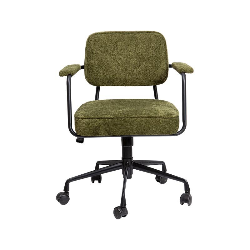 Silla de oficina de tela de marco negro estable de estilo verde oliva